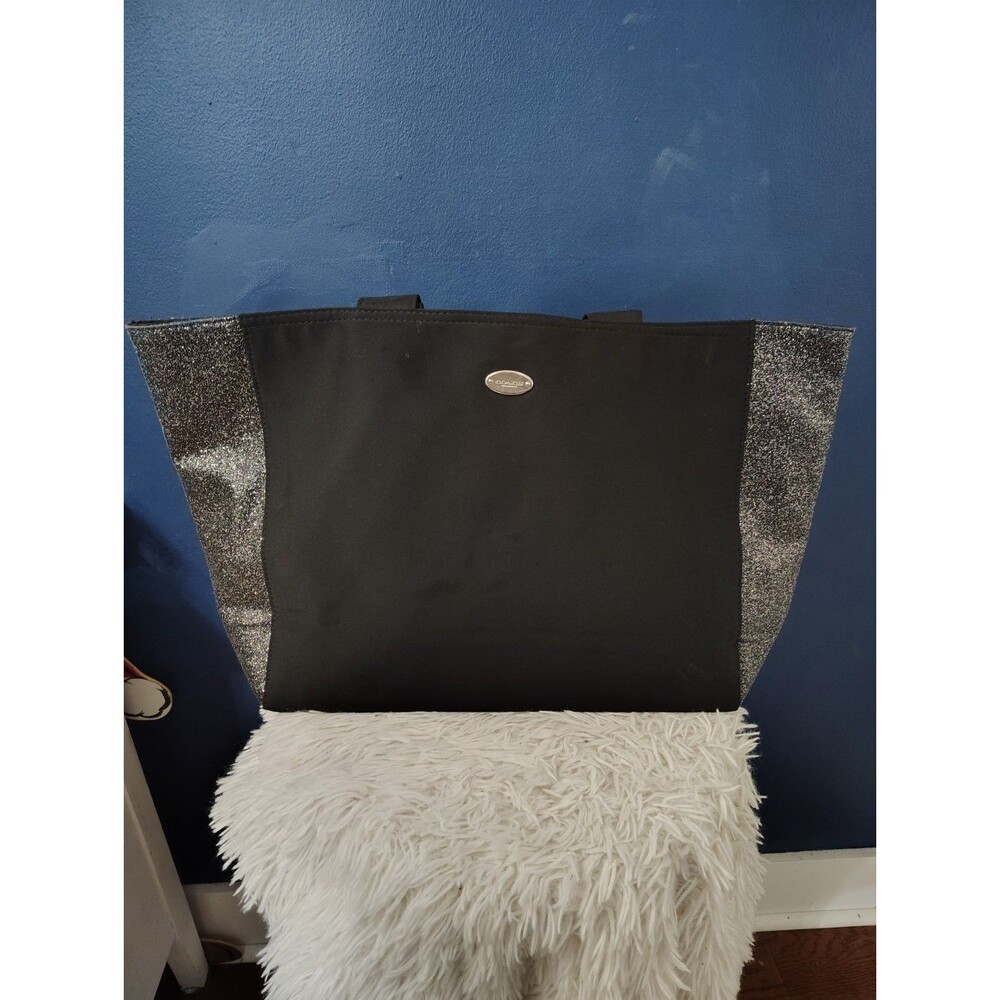 COACH Fragrance Tote Bag Black & Silver Shimmer Glitter Travel Bag Purse